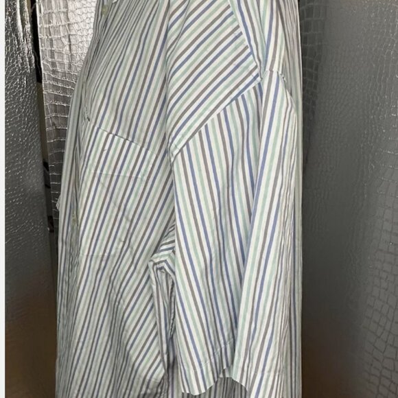 Faconnable Long Sleeve Shirt Mens XXL Regular Fit Button Blue Green Gray Stripes - Picture 2 of 6